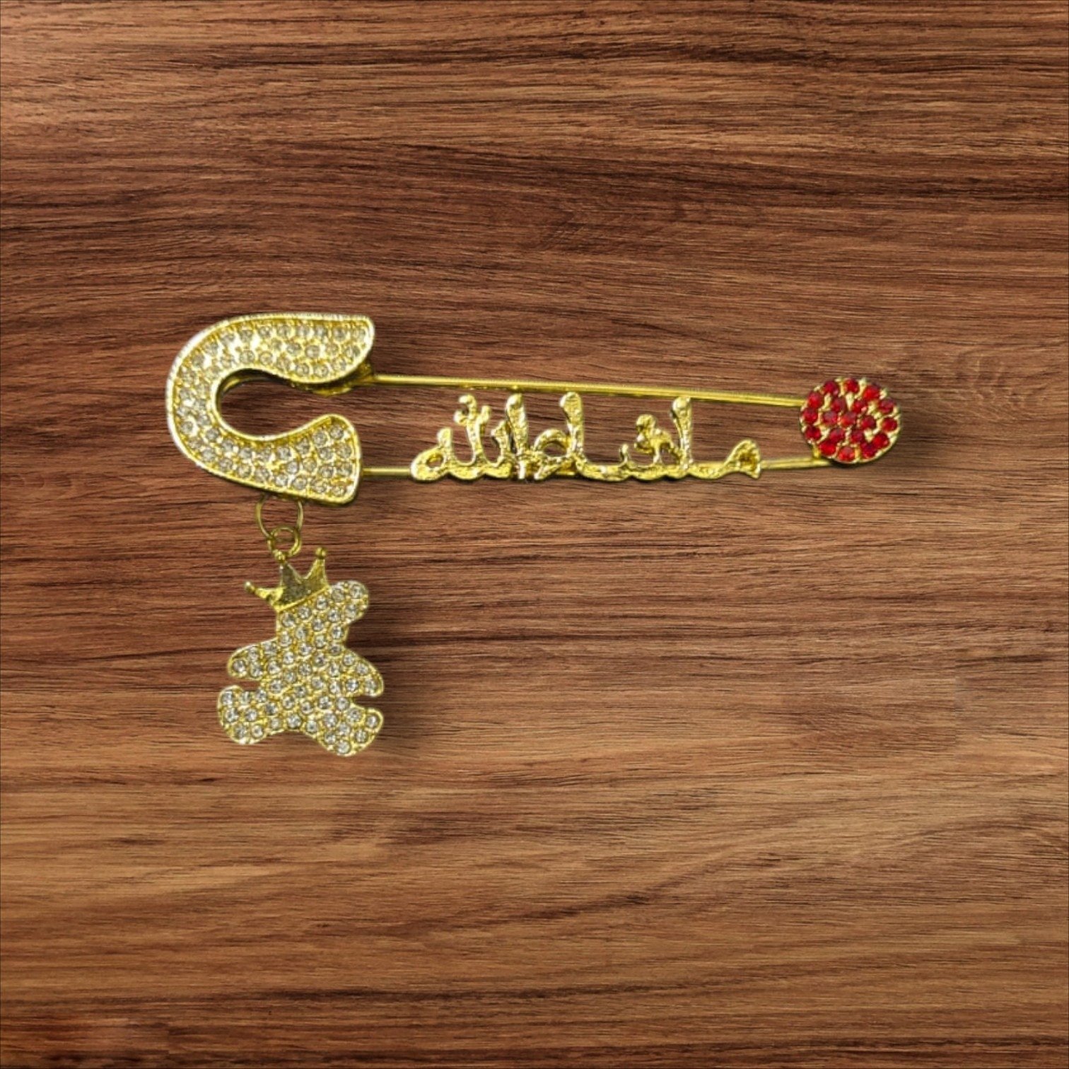 Mashallah Safety Pin with Rhinestone Bear Charm – Islamic Baby Gift & Protection Accessory - Image 5