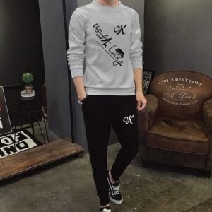 Men's OK Printed Tracksuit Jersey Cotton T-Shirt And Trouser Set Casual Summer Sportswear
