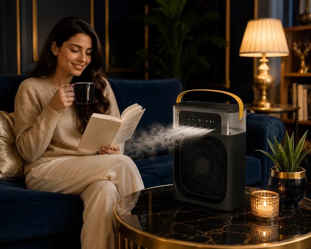 18-Inch Portable Mini Air Cooler Fan with Water Spray, USB Powered, 3-Speed Cooling & LED Light - Image 2