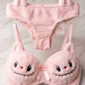 Labubu Style Cute Double Padded Bra & Panty Set for Women – Soft Wool Material, Comfortable Lingerie Set (Random Color)