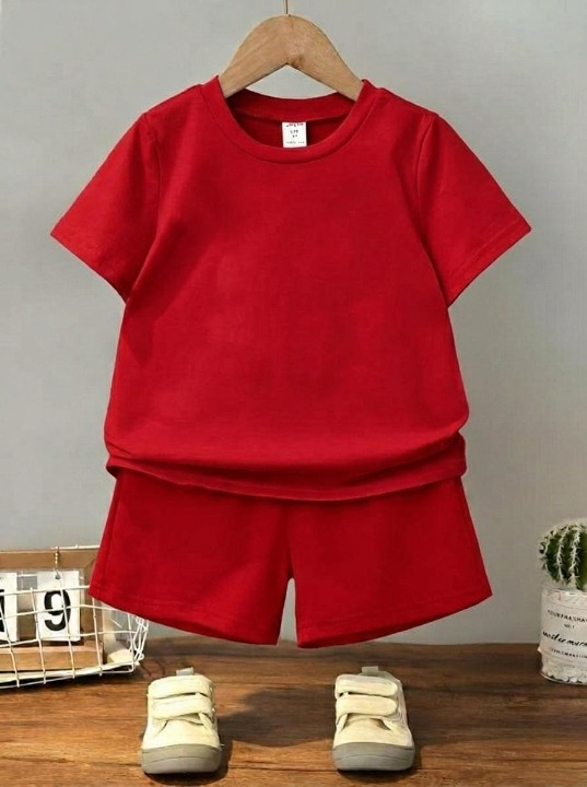 Kids Plain Summer Tracksuit Set – Soft Cotton Blend Half Sleeve T-Shirt & Comfortable Shorts Co-Ord Outfit for Boy - Image 2