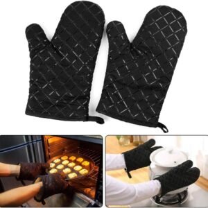 Premium Heat Resistant Oven Mitts 2Pcs Extra Long Kitchen Gloves For Baking Cooking BBQ And Grilling Durable Cotton (Random Colour And Design )