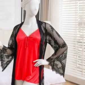 2-Piece Women's Sleepwear Set – Camisole, Shorts & Lace Gown Soft Satin Nightwear Free Size