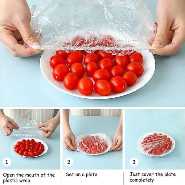 100 PCS Disposable Food Cover Plastic Bags – Transparent Fresh Food Storage & Wrap Bags - Image 4