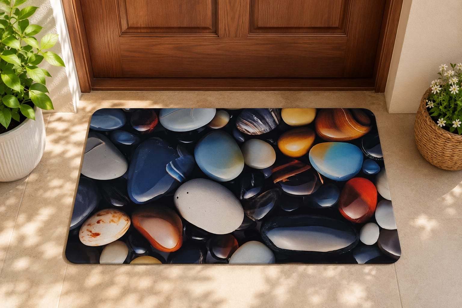 Super Absorbent Non-Slip Bathroom Floor Mat - Quick-Dry Soft Colorful Pebble Design 23 × 15 inch - Image 2