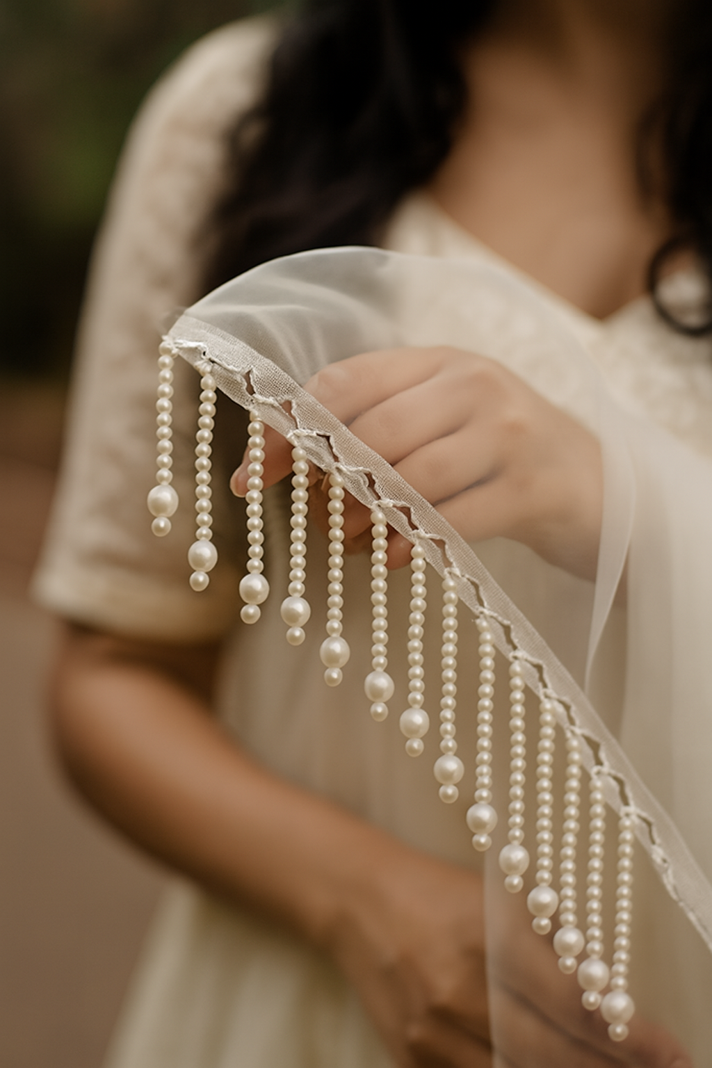 Pearl Latkan Hanging Lace Border for Dupatta & Dress Decoration – 1 Gaz (Approx. 1 Yard) - Image 3