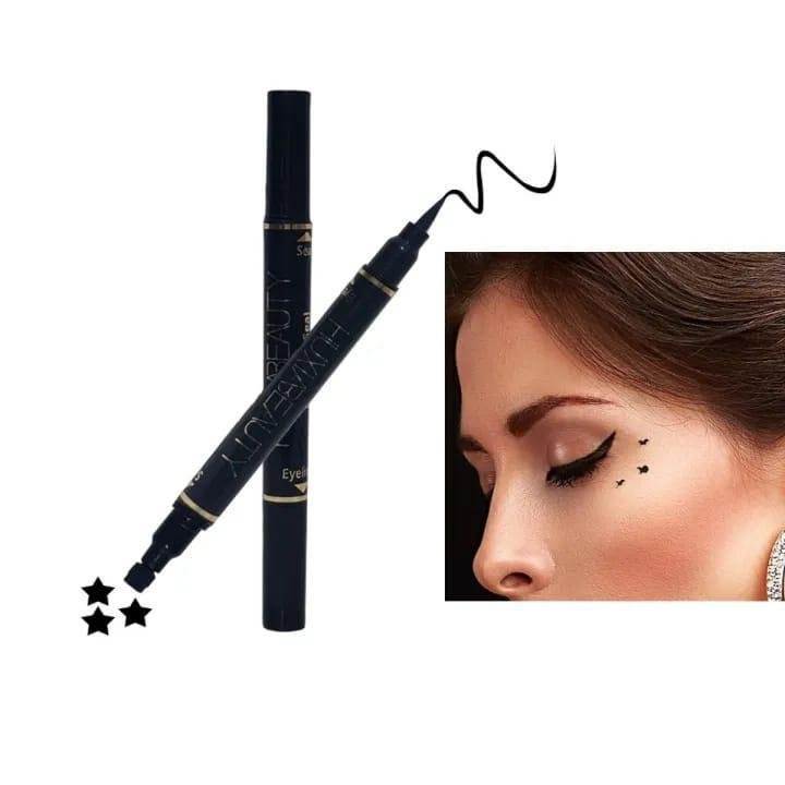 2-in-1 Waterproof Eyeliner & Stamp Liner Pen – Dual-Sided Matte Black Liquid Eyeliner with Precise Felt Tip and Winged Design Seal - Image 2