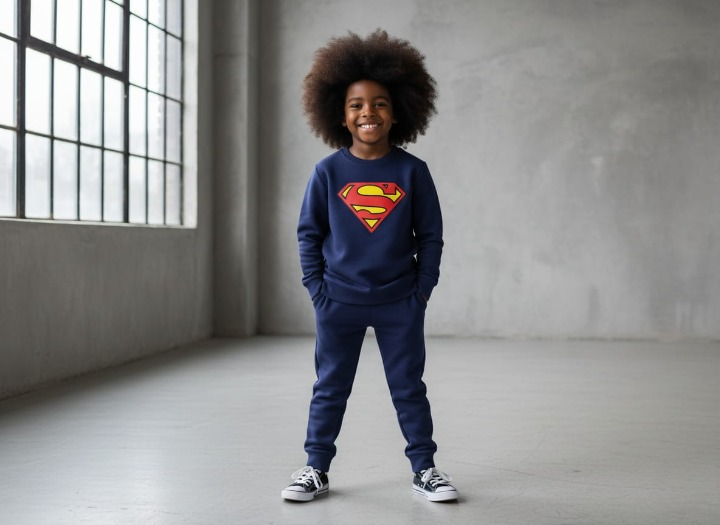 Superman Printed Sweatshirt & Pajama Trouser Tracksuit for Kids | Winter Warm Fleece Clothing Set Outfit for Boys & Girls - Image 3