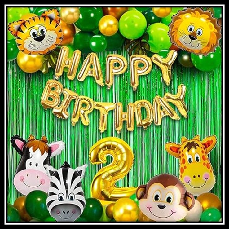 Jungle Theme Birthday Party Decoration Set 50 Pcs for Kids Boys & Girls – Animal Safari Birthday Balloon Combo with Happy Birthday Banner, Foil Curtains & Number Balloon - Image 2