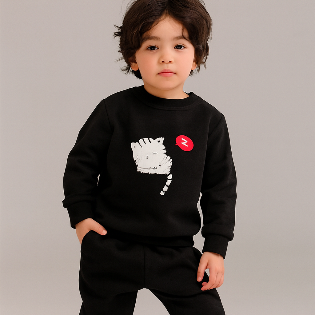 Black Cat Printed Kids Tracksuit | Winter Fleece Sweatshirt & Trouser Set for Boys & Girls – Warm, Cozy & Stylish Outfit FOR BABY AND KIDS - Image 2
