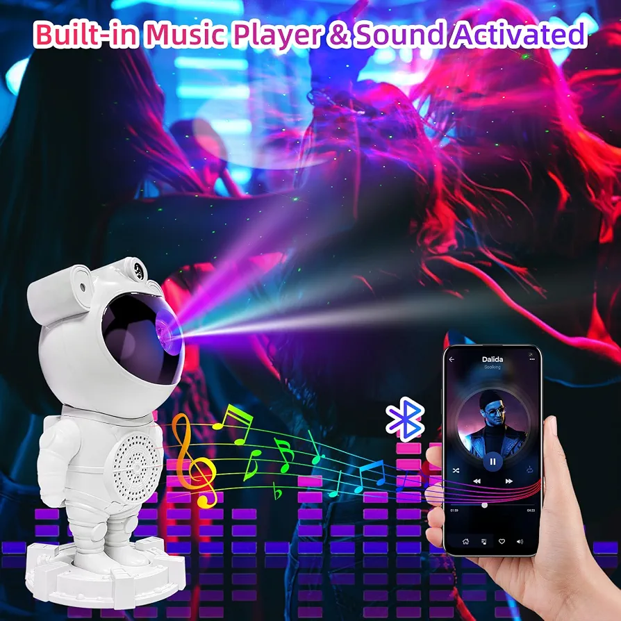 Astronaut Galaxy Star Projector Lamp with Built-in Bluetooth Speaker & Remote Control - Image 4