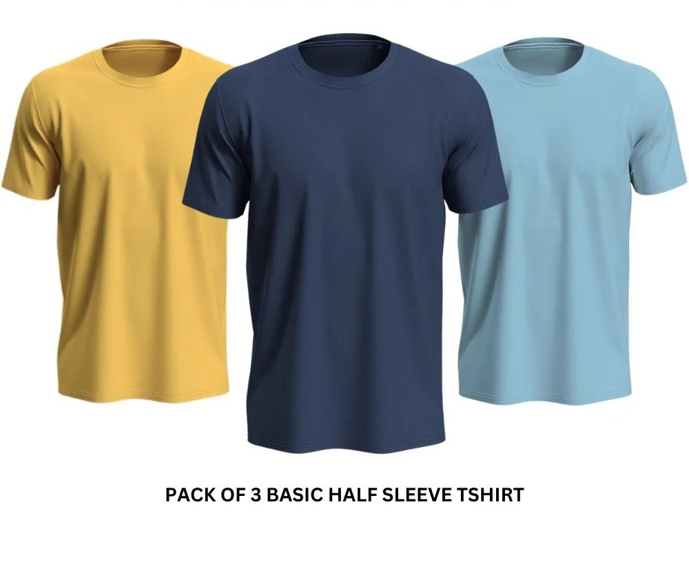 Pack of 3 Premium Half Sleeves Round Neck Plain Color T-Shirts for Men & Boys – Soft Comfortable Fabric