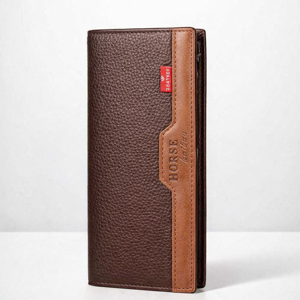 Horse Wallet for Men | Black with Brown & Camel Brown Accent | Premium Leather Long Wallet - Image 3