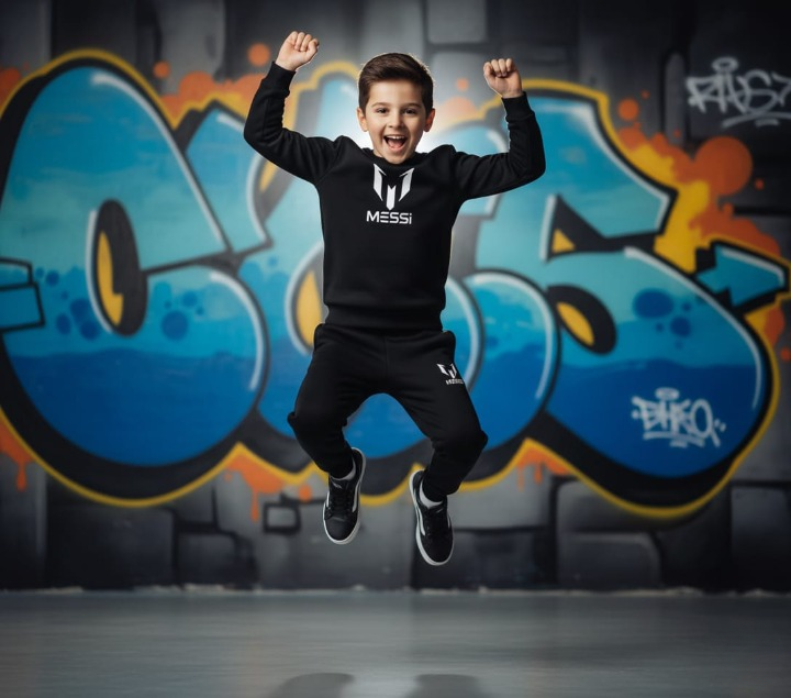 Kids Missi Printed Black & Black Tracksuit Set | Winter Fleece Sweatshirt & Trouser Outfit for Boys & Girls – Warm, Cozy & Stylish FOR BABY AND KIDS - Image 2