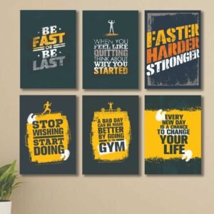 6 PC Wall Decor Cardboard Phototiles With Double Sided Back Sticking – Gym Hardest Quotes