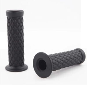 Cafe Racer Diamond Style Rubber Handlebar Grips with Bar Ends – Black (Pair)