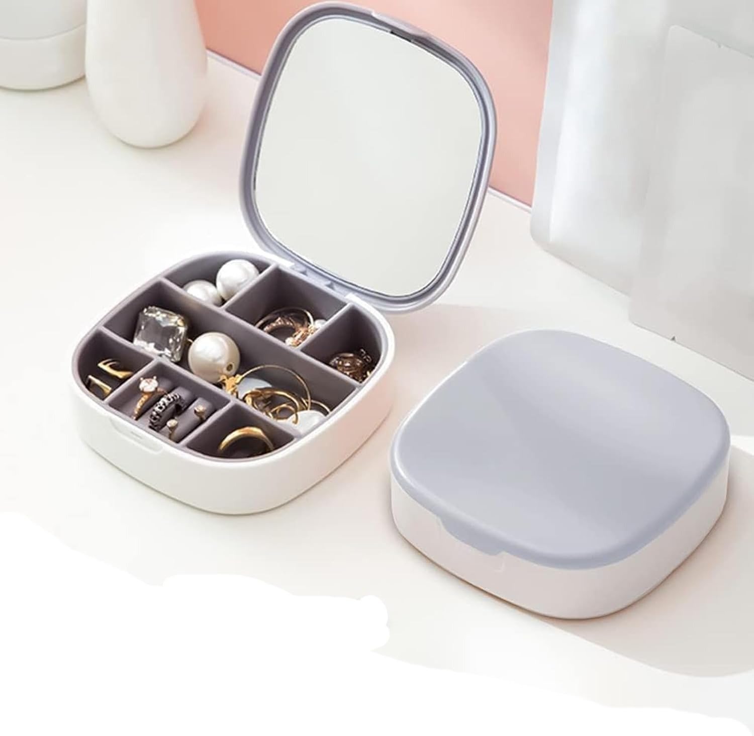 Small Jewellery Box, Jewellery Box, Portable Jewellery Box, Girls' Earrings, Cut Necklace Box, Can Be Placed in the Bag of the Bag at Home (Pink Or Silver Colors) (Random Colors) - Image 2