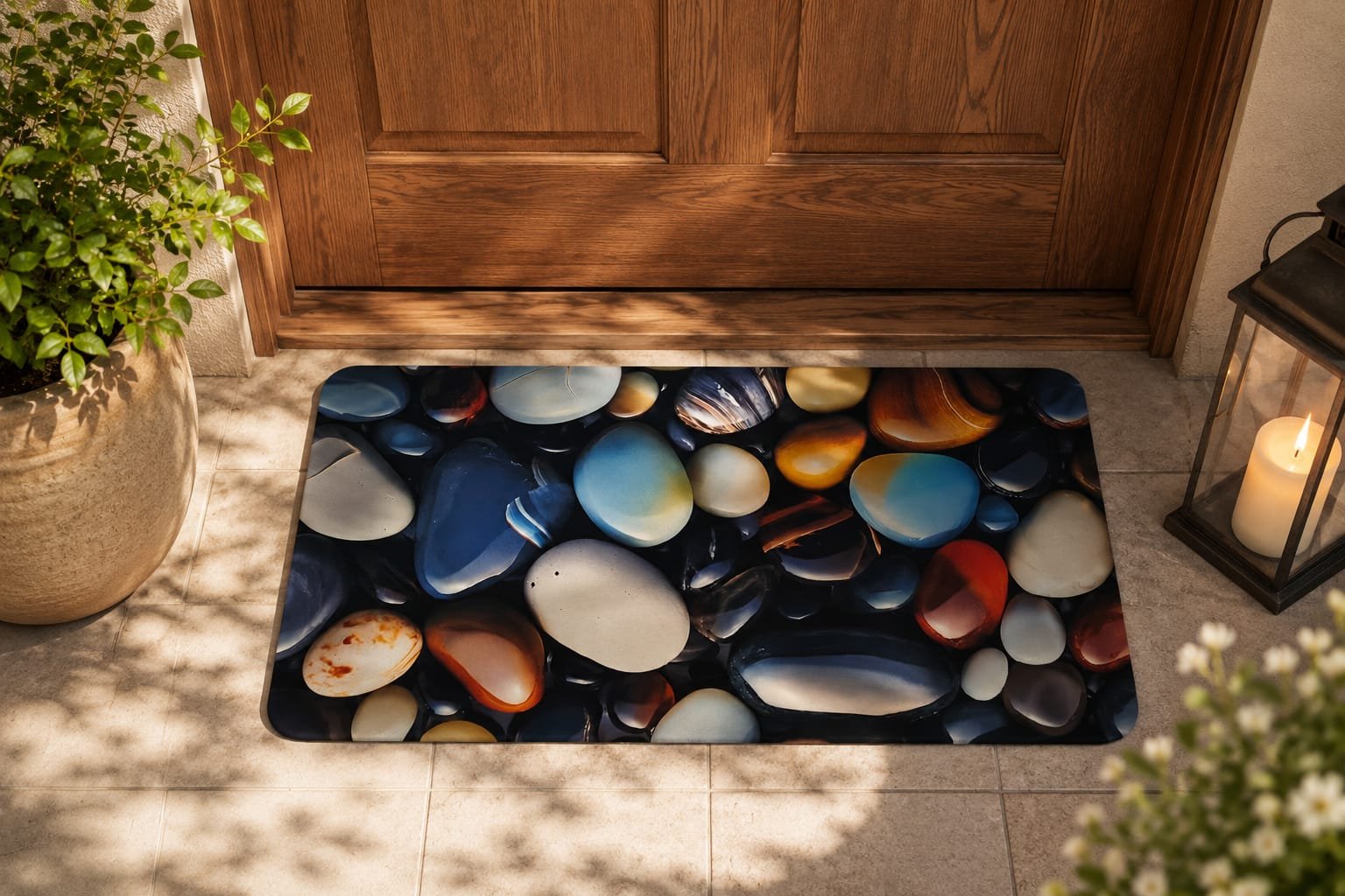 Super Absorbent Non-Slip Bathroom Floor Mat - Quick-Dry Soft Colorful Pebble Design 23 × 15 inch - Image 3