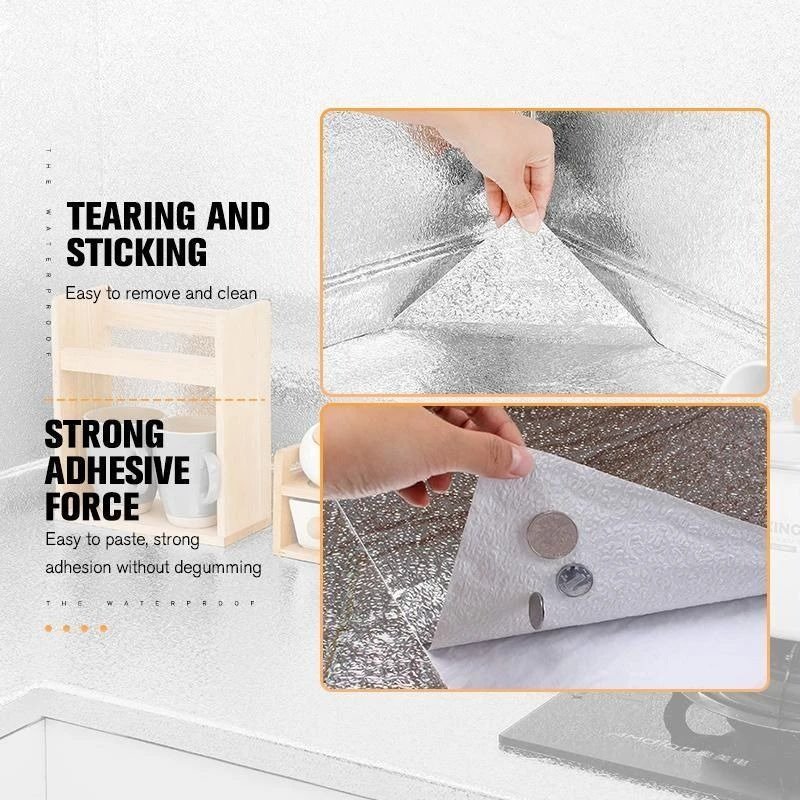 Silver Foil Kitchen Waterproof & Oil Proof Self-Adhesive Sticker Roll – Aluminum Heat Resistant Wallpaper for Stove, Cabinets & Walls (60×200cm) - Image 3