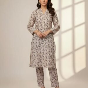 2-Pcs Katan Silk Unstitched Allover Printed Suit for Women – Premium Soft Fabric Shirt & Trouser Dress Material for Casual & Formal Wear