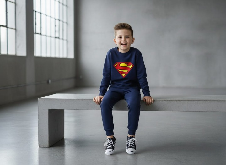 Superman Printed Sweatshirt & Pajama Trouser Tracksuit for Kids | Winter Warm Fleece Clothing Set Outfit for Boys & Girls