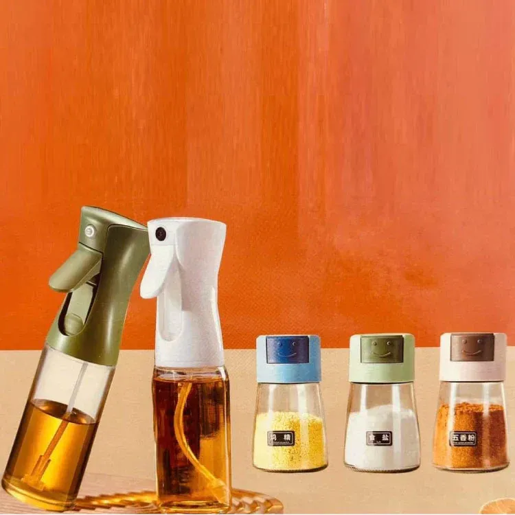4Pcs Oil And Spice Countertop Set Daisy Glass Seasoning Organizer With 3 Jars 180ml And 1 Oil Bottle 245ml - Image 3