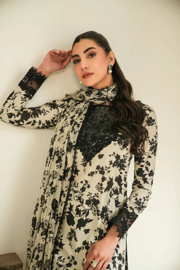Digital Printed Lawn Dress With Chiffon Printed Dupatta (Unstitched) - Image 2