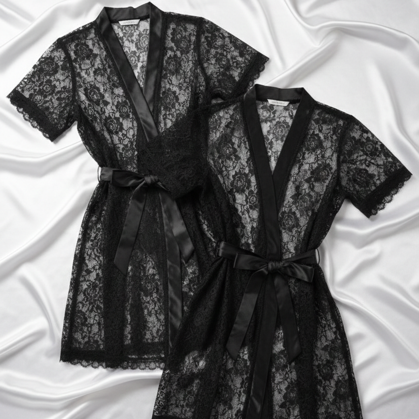 Couple Matching Romantic Robe / Gown Set – Sensual Net Nightwear for Men & Women (Pack of 2) | SKU: DC-C004 - Image 5