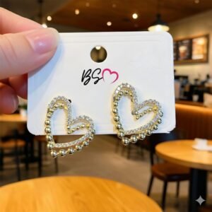 ZJE-164 Heart Shape Double Korean Earrings – Elegant Fashion Jewellery, Stylish Accessory for Women