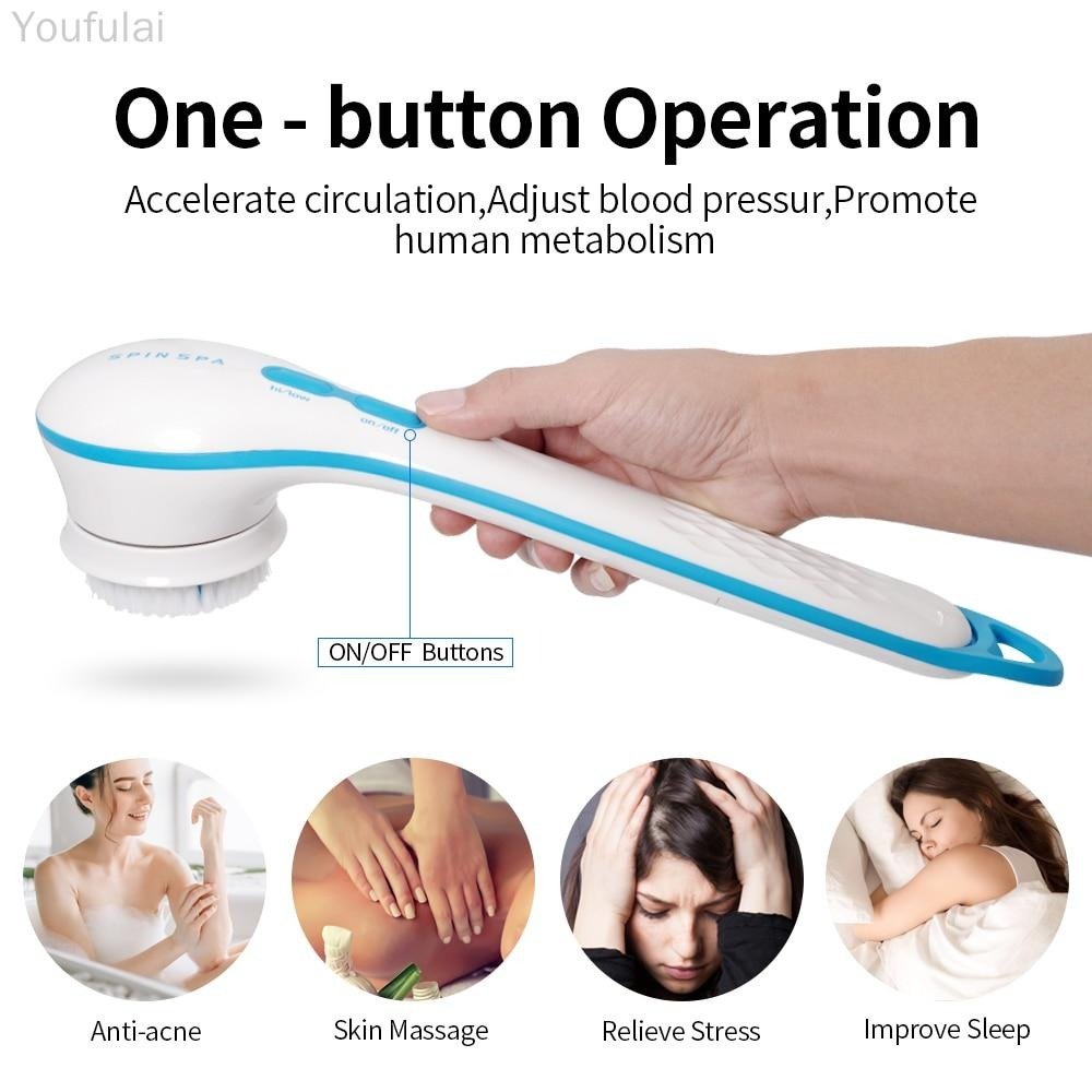Electric Shower Brush 5-in-1 Spin Spa – Cell Operated Full Body Cleansing & Exfoliating Brush - Image 3