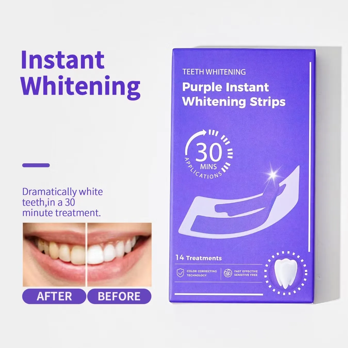 Purple Instant Teeth Whitening Strips – Fast Teeth Whitening Treatment, Color Correcting Technology, 30-Minute Application, - Image 3