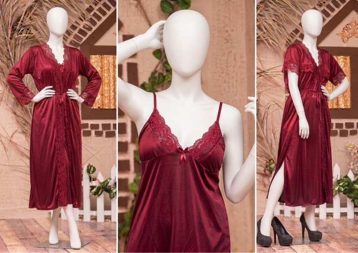 2 PCs Silk Splendor Satin Nightwear Set – Elegant & Comfortable Sleepwear SKU R-003 Free Size - Image 4