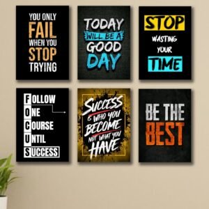 6 PC Success Motivational Quote Wall Decor Cardboard Phototiles Elegant And Inspiring Decorative Home And Office Art