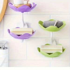 Multicolor Lotus Flower Soap Holder, Double Layer Wall-Mounted, No-Drill with Drainage, Quick-Dry Plastic Bathroom Organizer for Soap Storage, Soap Holder for Bathroom ( Random Color ) - 01 Stand