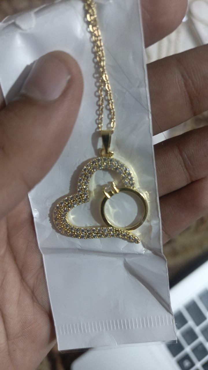 Korean Heart Locket With Ring – Elegant Golden Pendant Necklace - Sku PVT-198 - Image 4