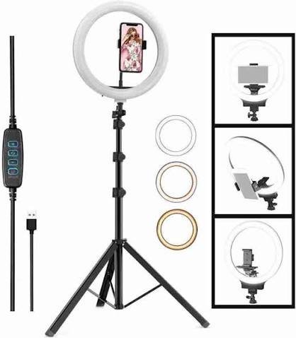 Portable 10-Inch LED Ring Light with 7 Feet Adjustable Tripod Stand & Mobile Holder | 3 Light Modes | Foldable 2 Feet | USB Powered - Image 3