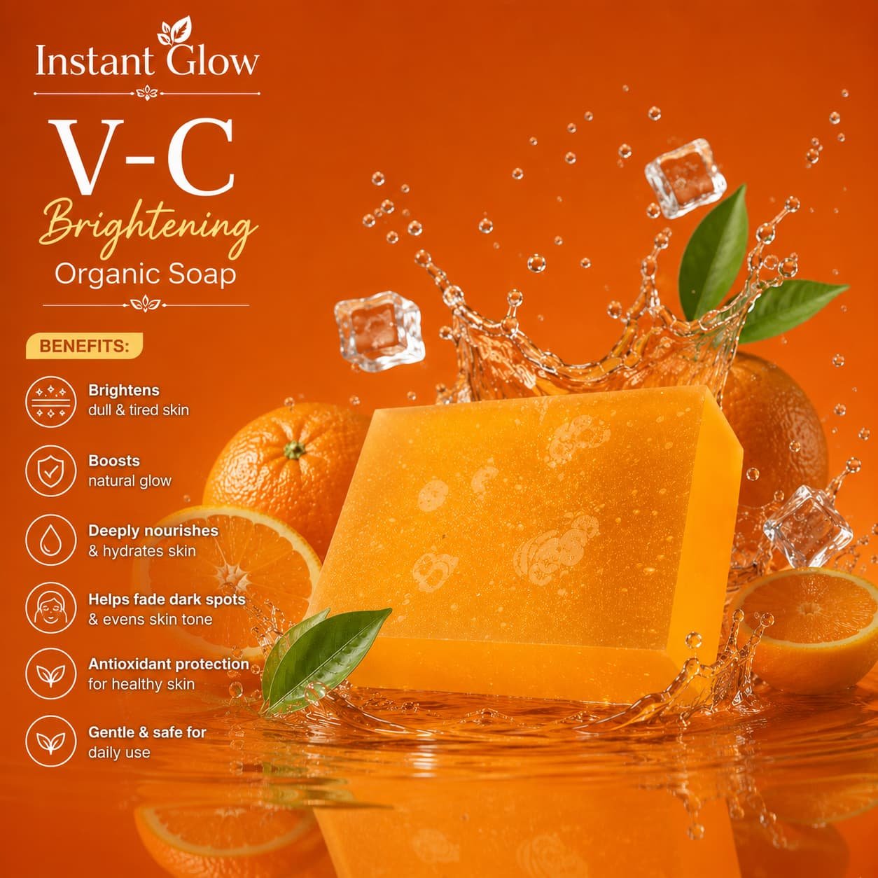 Instant Glow Vitamin C Brightening Soap – Organic Skin Brightening Soap for Glowing, Even-Toned & Healthy Looking Skin | Deep Cleansing & Daily Face & Body Care - Image 3