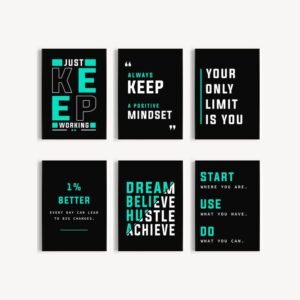 6 Pcs Motivational Wall Decor Cardboard Phototiles – Inspirational Quote Posters with Back Double Tape