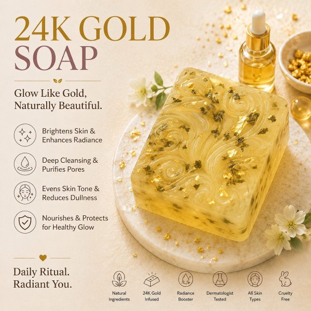 24K Gold Leaf Brightening Soap – Handmade Luxury Soap for Glowing Skin, Dark Spots, Anti-Aging & Skin Brightening - Image 2