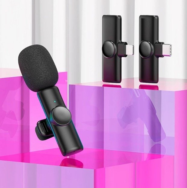 K11 2-in-1 Dual Wireless Collar Microphone Type-C & Lightning Omnidirectional Lavalier Mic for iPhone, Android, and Vlogging - Image 5
