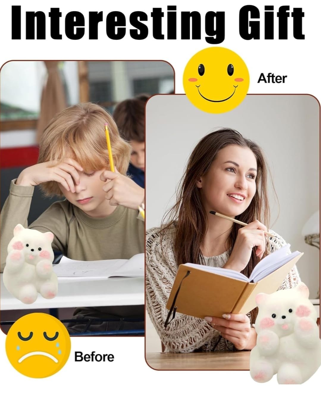 Squishy Stress Relief Funny Novelty Cute Animals Stress Relieving Fidget for Boys Girls Birthday Party Gifts Anxiety&Relaxation for Kids Teenage (White) - Image 4