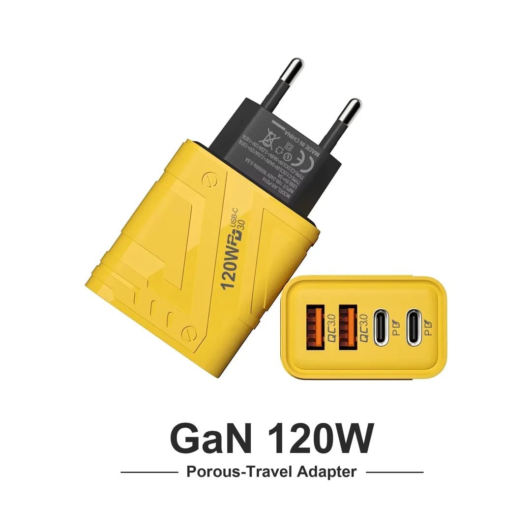 120W GaN Fast Charger 4-Port USB & USB-C PD Travel Adapter | Dual USB-C + Dual USB QC 3.0 Fast Charging - Image 3