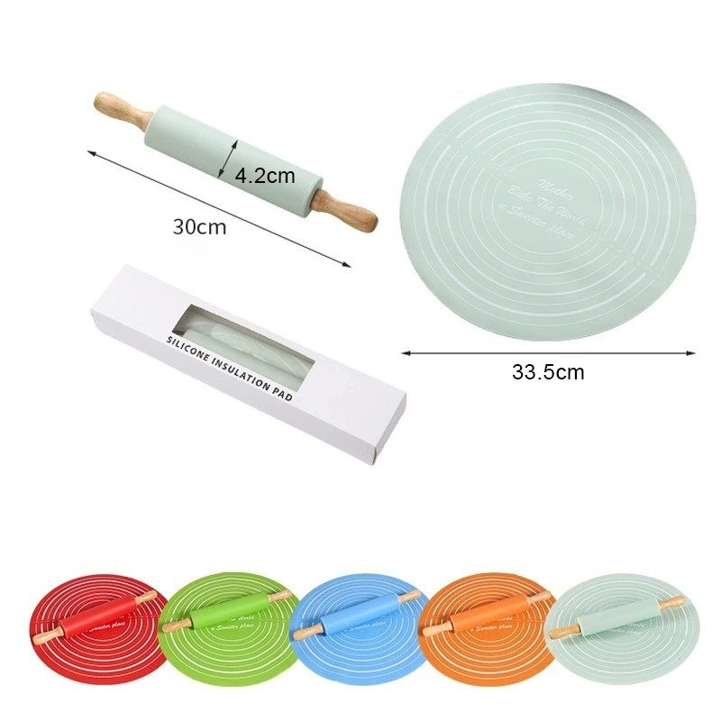 Silicone Dough Mat With Rolling Pin Set | Extra Thick Non-Slip Baking Mat For Pizza & Bread | Random Color - Image 4