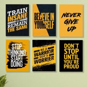 6 Pc Wall Decor Cardboard Phototiles With Double Tape For Back Sticking Motivational Gym Quotes