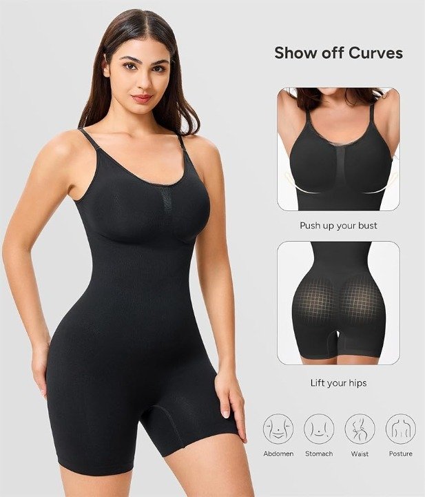 Shapewear Bodysuit for Women – Seamless Tummy Control Mid-Thigh Body Shaper (Skin Color) - Image 3