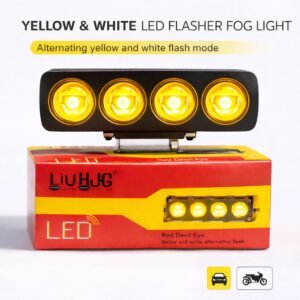 4 Lens Flasher Fog Light 40W – Dual Color White & Yellow LED Strobe Light for Bike & Car (DC 9V–80V)