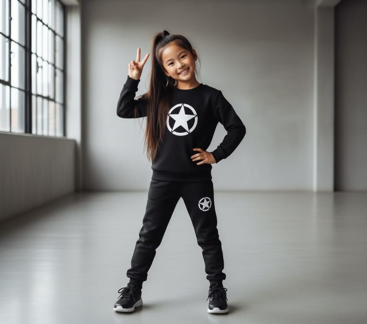 Kids Star Printed Black & Black Tracksuit Set | Winter Fleece Sweatshirt & Trouser Outfit for Boys & Girls – Warm & Trendy FOR BABY AND KIDS - Image 3