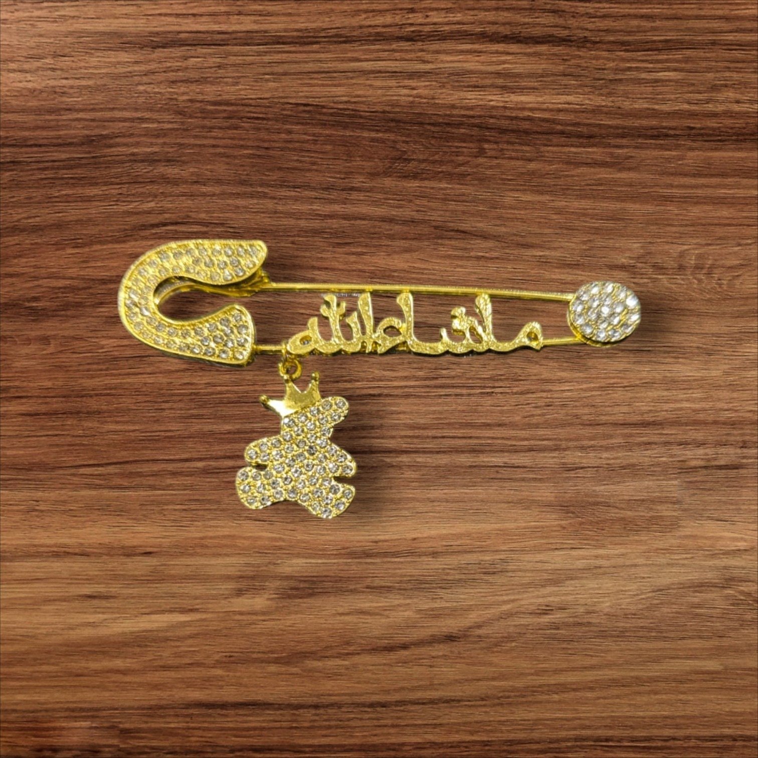 Mashallah Safety Pin with Rhinestone Bear Charm – Islamic Baby Gift & Protection Accessory - Image 2