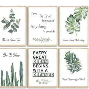 Set of 6 Motivational sticky canvas frames for wall decore / sticky phototiles for office and home workplace