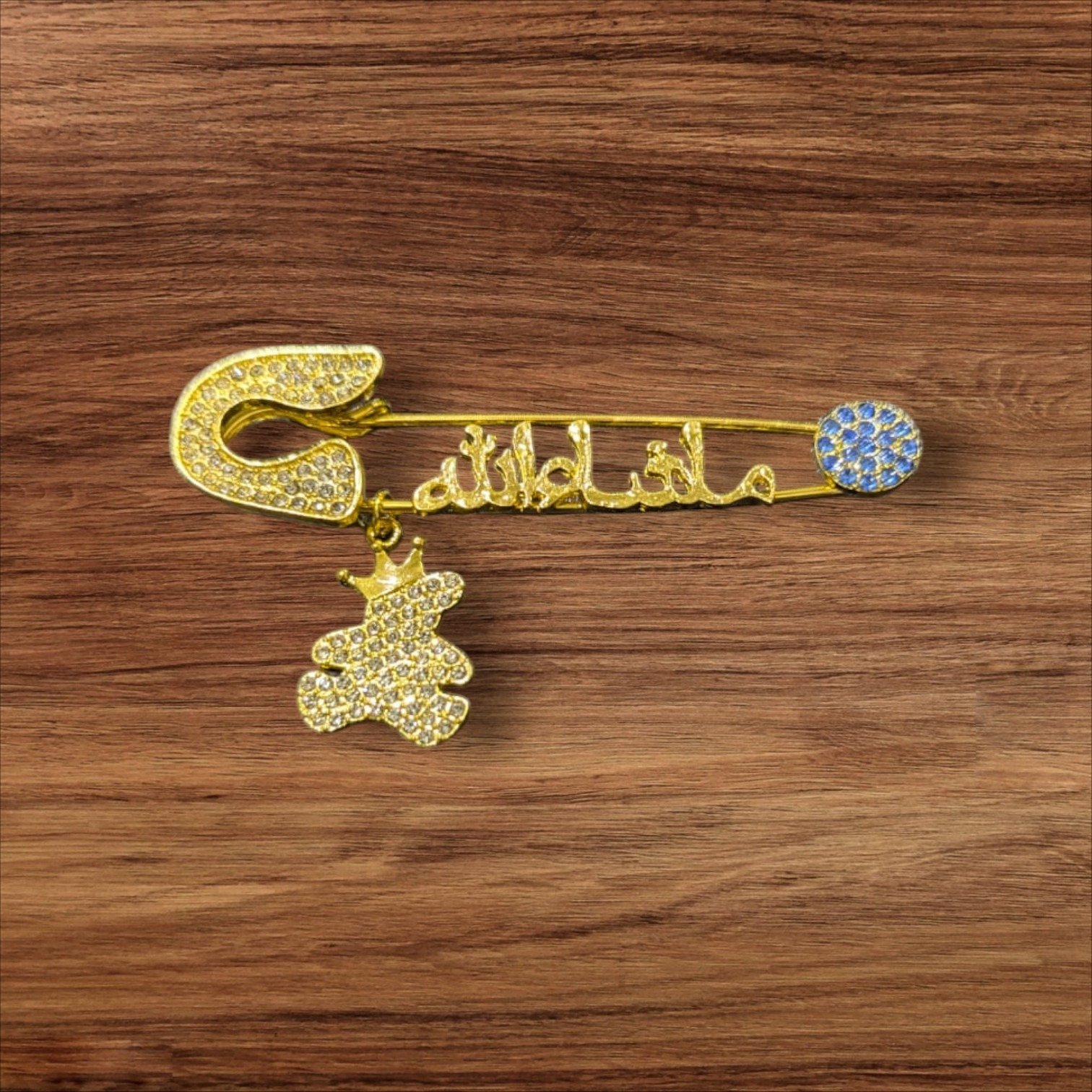Mashallah Safety Pin with Rhinestone Bear Charm – Islamic Baby Gift & Protection Accessory - Image 3